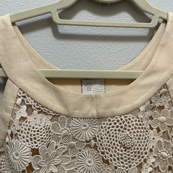 Anthropologie Postage Stamp Oleander crochet Linen Sheath Dress Size 10 Cream - Picture 6 of 14